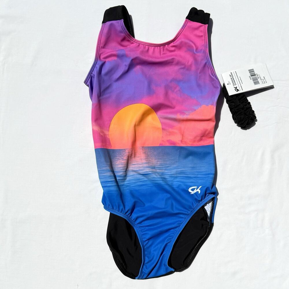 GK Seaside Sunset Leotard Scrunchie Set Adult Small Womens Gymnastics
